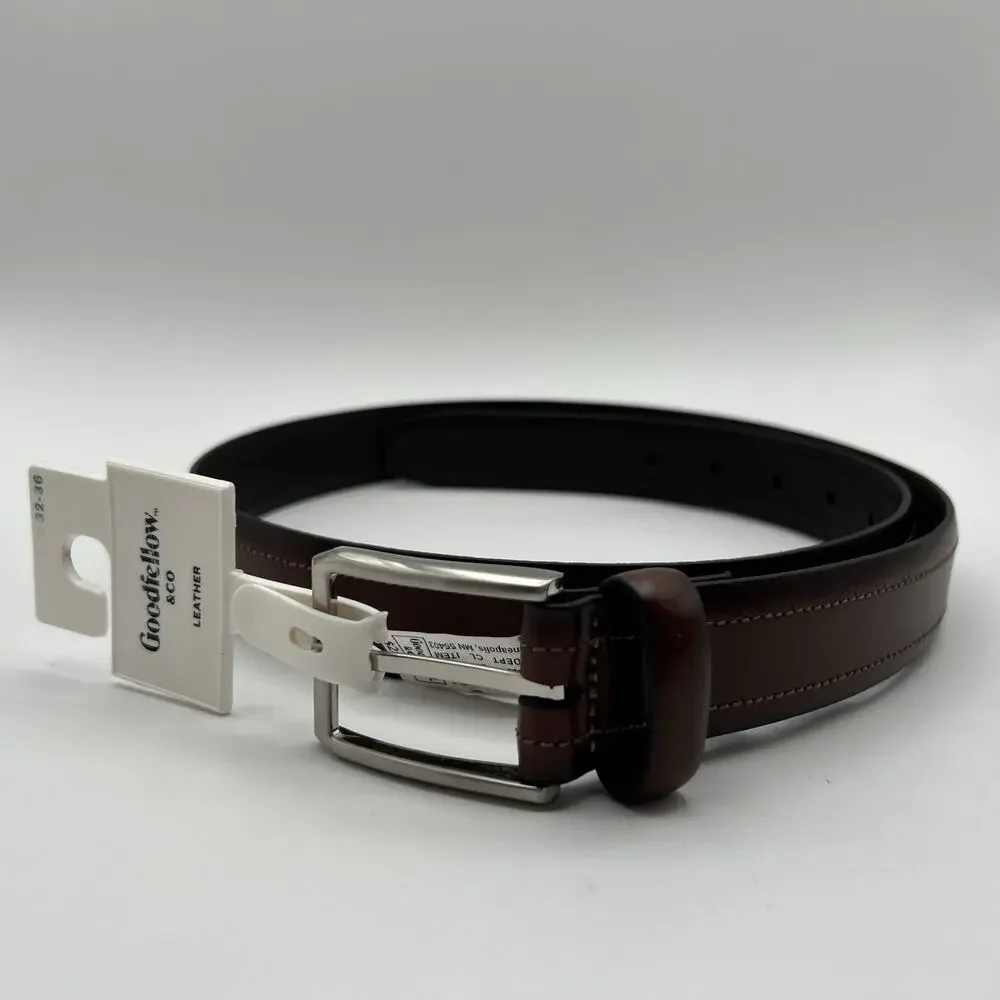 New Men’s Brown Leather Belt Size 32 - 36 Goodfellow‎ & Co NWT